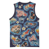 Hawaii Islands Map Design with Japanese Landscape Basketball Jersey Hawaiian Japan Fusion Art Navy Color