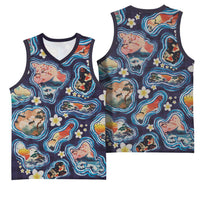 Hawaii Islands Map Design with Japanese Landscape Basketball Jersey Hawaiian Japan Fusion Art Navy Color