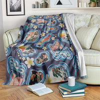 Hawaii Islands Map Design with Japanese Landscape Blanket Hawaiian Japan Fusion Art Navy Color