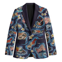 Hawaii Islands Map Design with Japanese Landscape Blazer Hawaiian Japan Fusion Art Navy Color LT03 Unisex Navy - Polynesian Pride