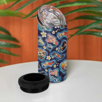 Hawaii Islands Map Design with Japanese Landscape 4 in 1 Can Cooler Tumbler Hawaiian Japan Fusion Art Navy Color