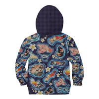 Hawaii Islands Map Design with Japanese Landscape Kid Hoodie Hawaiian Japan Fusion Art Navy Color
