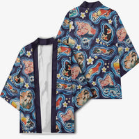 Hawaii Islands Map Design with Japanese Landscape Kimono Hawaiian Japan Fusion Art Navy Color LT03 - Polynesian Pride