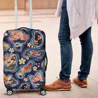 Hawaii Islands Map Design with Japanese Landscape Luggage Cover Hawaiian Japan Fusion Art Navy Color