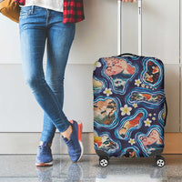 Hawaii Islands Map Design with Japanese Landscape Luggage Cover Hawaiian Japan Fusion Art Navy Color