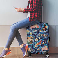 Hawaii Islands Map Design with Japanese Landscape Luggage Cover Hawaiian Japan Fusion Art Navy Color