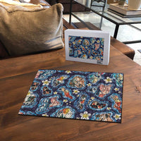 Hawaii Islands Map Design with Japanese Landscape Puzzle Hawaiian Japan Fusion Art Navy Color