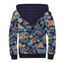 Hawaii Islands Map Design with Japanese Landscape Sherpa Hoodie Hawaiian Japan Fusion Art Navy Color
