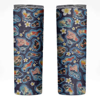 Hawaii Islands Map Design with Japanese Landscape Skinny Tumbler Hawaiian Japan Fusion Art Navy Color