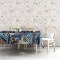 Hawaii Islands Map Design with Japanese Landscape Tablecloth Hawaiian Japan Fusion Art Navy Color LT03 - Polynesian Pride