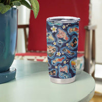 Hawaii Islands Map Design with Japanese Landscape Tumbler Cup Hawaiian Japan Fusion Art Navy Color