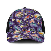 Hawaii Islands Map Design with Japanese Landscape Baseball Net Cap Hawaiian Japan Fusion Art Purple Color LT03 One Size Black Purple - Polynesian Pride