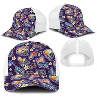 Hawaii Islands Map Design with Japanese Landscape Baseball Net Cap Hawaiian Japan Fusion Art Purple Color LT03 - Polynesian Pride