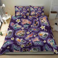 Hawaii Islands Map Design with Japanese Landscape Bedding Set Hawaiian Japan Fusion Art Purple Color LT03 - Polynesian Pride