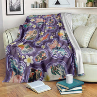 Hawaii Islands Map Design with Japanese Landscape Blanket Hawaiian Japan Fusion Art Purple Color