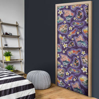 Hawaii Islands Map Design with Japanese Landscape Door Cover Hawaiian Japan Fusion Art Purple Color