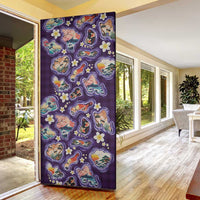 Hawaii Islands Map Design with Japanese Landscape Door Cover Hawaiian Japan Fusion Art Purple Color
