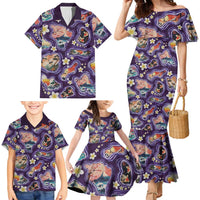 Hawaii Islands Map Design with Japanese Landscape Family Matching Mermaid Dress and Hawaiian Shirt Hawaiian Japan Fusion Art Purple Color LT03 - Polynesian Pride