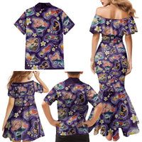 Hawaii Islands Map Design with Japanese Landscape Family Matching Mermaid Dress and Hawaiian Shirt Hawaiian Japan Fusion Art Purple Color LT03 - Polynesian Pride