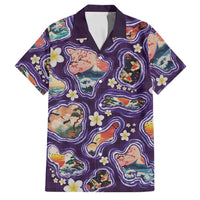 Hawaii Islands Map Design with Japanese Landscape Family Matching Mermaid Dress and Hawaiian Shirt Hawaiian Japan Fusion Art Purple Color LT03 Dad's Shirt - Short Sleeve Purple - Polynesian Pride