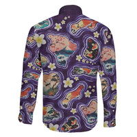 Hawaii Islands Map Design with Japanese Landscape Family Matching Mermaid Dress and Hawaiian Shirt Hawaiian Japan Fusion Art Purple Color LT03 - Polynesian Pride