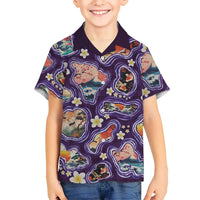 Hawaii Islands Map Design with Japanese Landscape Family Matching Mermaid Dress and Hawaiian Shirt Hawaiian Japan Fusion Art Purple Color LT03 Son's Shirt Purple - Polynesian Pride