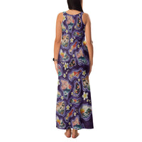 Hawaii Islands Map Design with Japanese Landscape Family Matching Tank Maxi Dress and Hawaiian Shirt Hawaiian Japan Fusion Art Purple Color