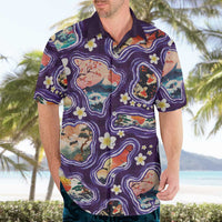 Hawaii Islands Map Design with Japanese Landscape Hawaiian Shirt Hawaiian Japan Fusion Art Purple Color