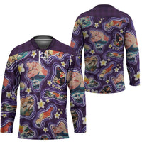 Hawaii Islands Map Design with Japanese Landscape Hockey Jersey Hawaiian Japan Fusion Art Purple Color