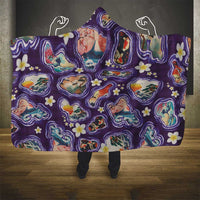 Hawaii Islands Map Design with Japanese Landscape Hooded Blanket Hawaiian Japan Fusion Art Purple Color