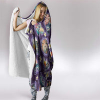 Hawaii Islands Map Design with Japanese Landscape Hooded Blanket Hawaiian Japan Fusion Art Purple Color
