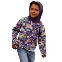 Hawaii Islands Map Design with Japanese Landscape Kid Hoodie Hawaiian Japan Fusion Art Purple Color