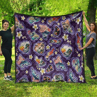Hawaii Islands Map Design with Japanese Landscape Quilt Hawaiian Japan Fusion Art Purple Color