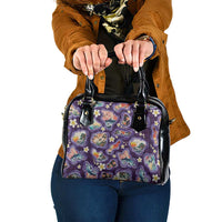 Hawaii Islands Map Design with Japanese Landscape Shoulder Handbag Hawaiian Japan Fusion Art Purple Color