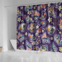 Hawaii Islands Map Design with Japanese Landscape Shower Curtain Hawaiian Japan Fusion Art Purple Color