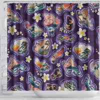 Hawaii Islands Map Design with Japanese Landscape Shower Curtain Hawaiian Japan Fusion Art Purple Color