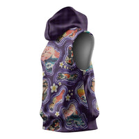 Hawaii Islands Map Design with Japanese Landscape Sleeveless Hoodie Hawaiian Japan Fusion Art Purple Color