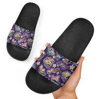 Hawaii Islands Map Design with Japanese Landscape Slide Sandals Hawaiian Japan Fusion Art Purple Color