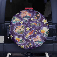 Hawaii Islands Map Design with Japanese Landscape Spare Tire Cover Hawaiian Japan Fusion Art Purple Color