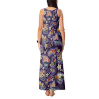 Hawaii Islands Map Design with Japanese Landscape Tank Maxi Dress Hawaiian Japan Fusion Art Purple Color