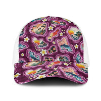 Hawaii Islands Map Design with Japanese Landscape Baseball Net Cap Hawaiian Japan Fusion Art Pink Color