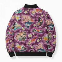 Hawaii Islands Map Design with Japanese Landscape Bomber Puffer Jacket Hawaiian Japan Fusion Art Pink Color LT03 - Polynesian Pride
