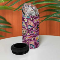 Hawaii Islands Map Design with Japanese Landscape 4 in 1 Can Cooler Tumbler Hawaiian Japan Fusion Art Pink Color