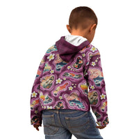 Hawaii Islands Map Design with Japanese Landscape Kid Hoodie Hawaiian Japan Fusion Art Pink Color