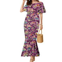 Hawaii Islands Map Design with Japanese Landscape Mermaid Dress Hawaiian Japan Fusion Art Pink Color