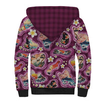 Hawaii Islands Map Design with Japanese Landscape Sherpa Hoodie Hawaiian Japan Fusion Art Pink Color