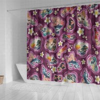 Hawaii Islands Map Design with Japanese Landscape Shower Curtain Hawaiian Japan Fusion Art Pink Color