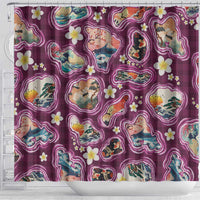 Hawaii Islands Map Design with Japanese Landscape Shower Curtain Hawaiian Japan Fusion Art Pink Color