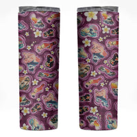 Hawaii Islands Map Design with Japanese Landscape Skinny Tumbler Hawaiian Japan Fusion Art Pink Color