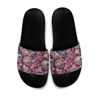 Hawaii Islands Map Design with Japanese Landscape Slide Sandals Hawaiian Japan Fusion Art Pink Color